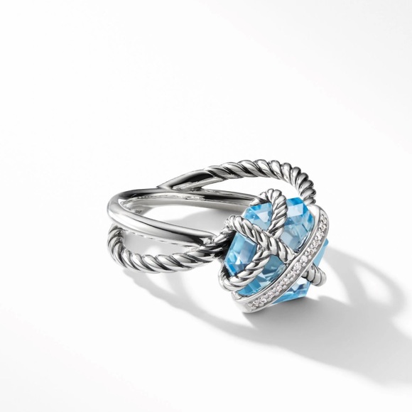 David Yurman Jewelry - David Yurman Blue Topaz Diamond Cable Wrap Ring Size 4.5